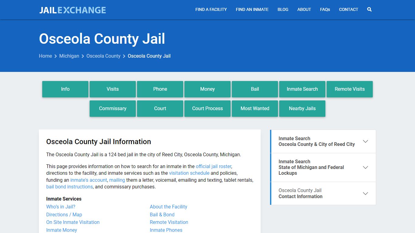 Osceola County Jail, MI Inmate Search, Information