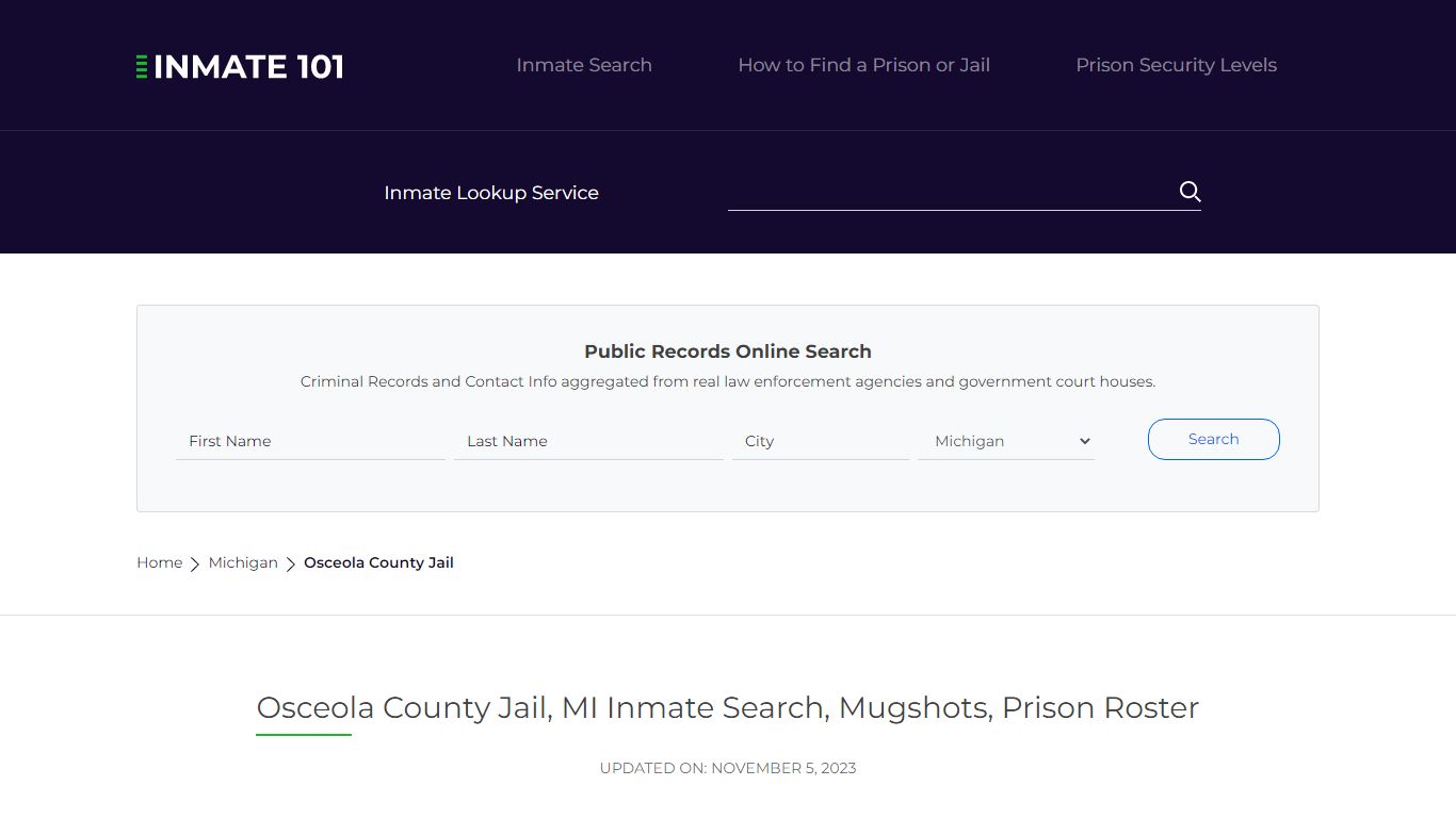 Osceola County Jail, MI Inmate Search, Mugshots, Prison Roster